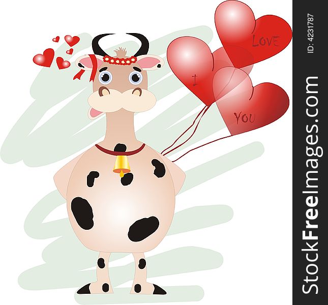 Cow, heart, home animal, holiday, grant , attitude, red, love, feelling,