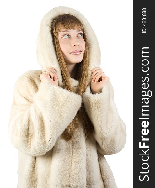 Pretty young girl in fur jacket