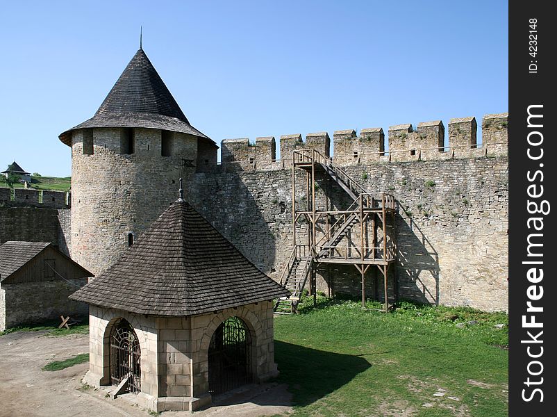 Buildings in old fortress Hotin Ukraine