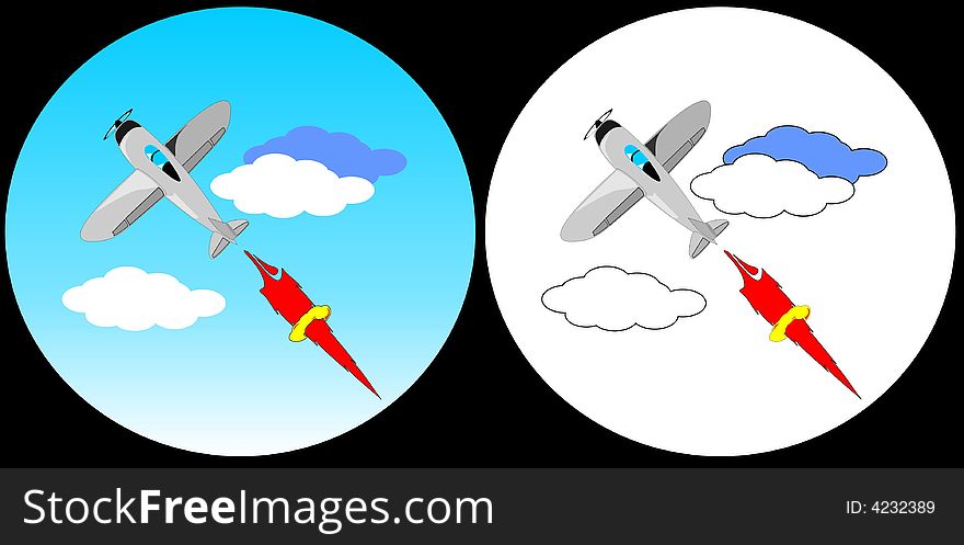 The vector image of the plane in clouds - 2 variants