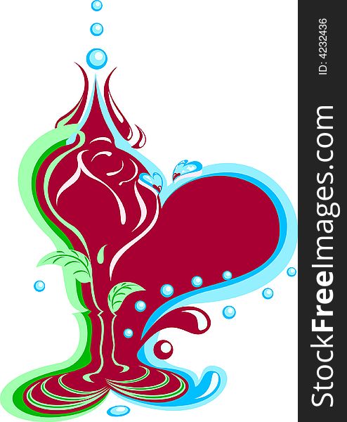 Abstract stylized drawing of rose and a heart. Abstract stylized drawing of rose and a heart