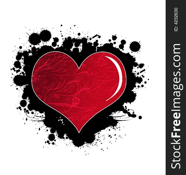 Valentines heart on the black splashes and a white background. Valentines heart on the black splashes and a white background