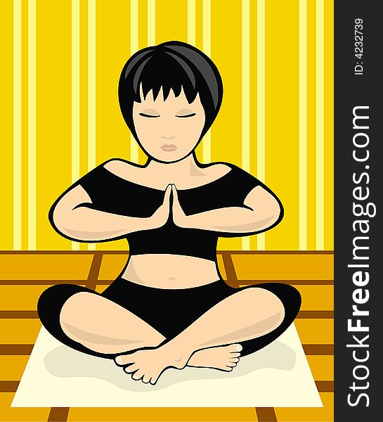 The illustration representing the meditating girl in a room