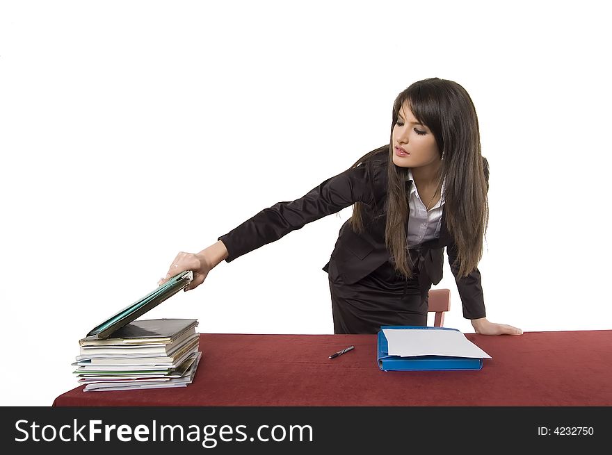 White pretty business woman posing in studio