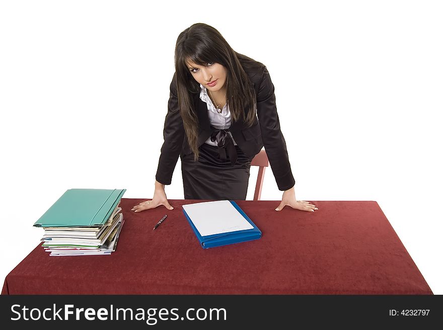 White pretty business woman posing in studio