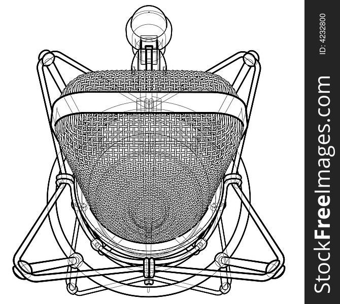 Professional microphone: 3d wire-frame technical draw