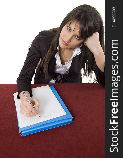 White pretty business woman posing in studio