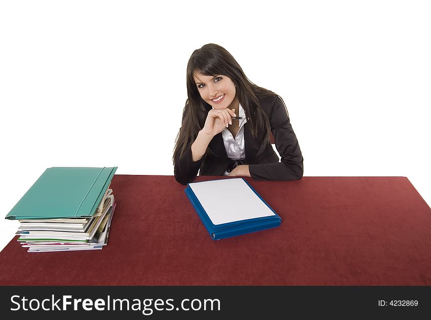 White pretty business woman posing in studio