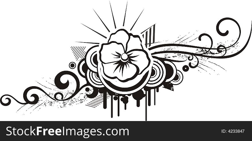Black and white floral design with grunge details, vector illustration series. Black and white floral design with grunge details, vector illustration series.