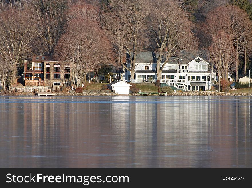 Houses on a frozen lake