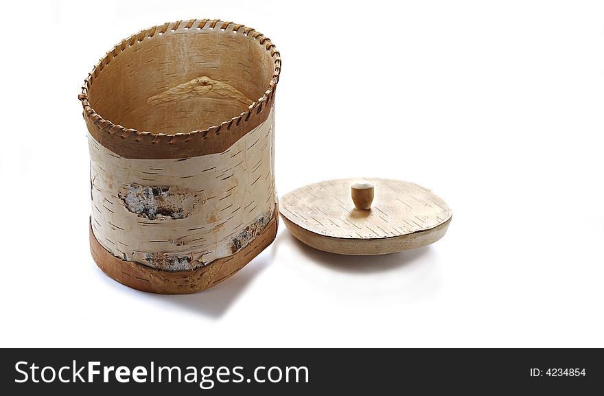 Birch basket made in tradition of the russian culture. Panorama from four frames. Birch basket made in tradition of the russian culture. Panorama from four frames.