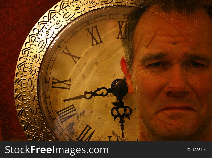 Man s face superimposed on clock