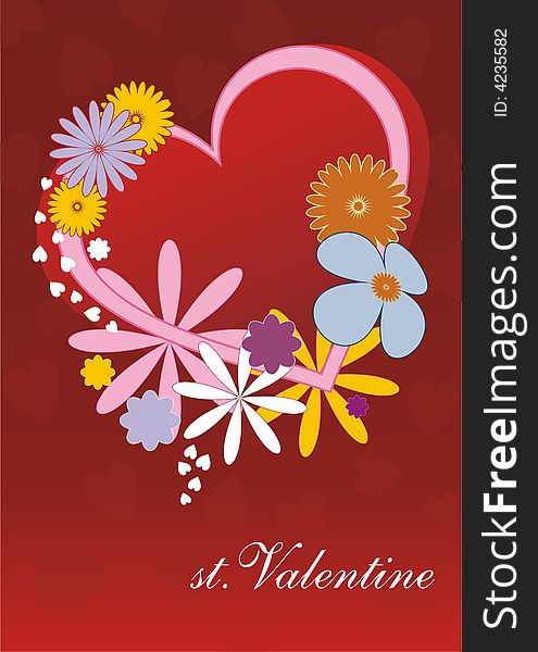 Valentine card with hearts and flowers. Valentine card with hearts and flowers