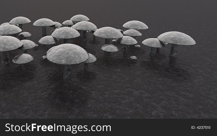 A matalic mushroom cluster on flat surface. A matalic mushroom cluster on flat surface