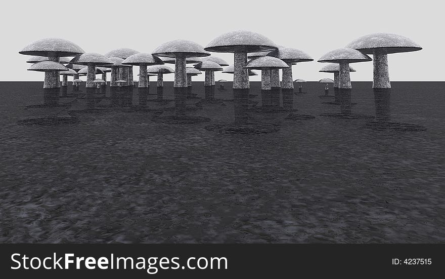 A matalic mushroom cluster on flat surface. A matalic mushroom cluster on flat surface