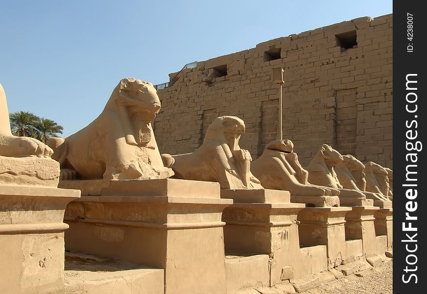 Statue of rams guarding included in Karnak temple from Luxor