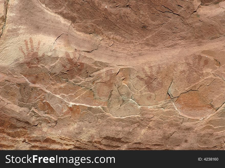 Pictographs on a rock - hand prints