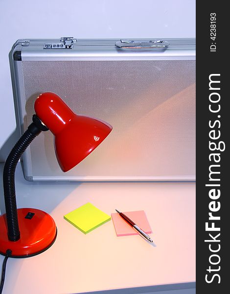 Red Reading Lamp And Metal Key