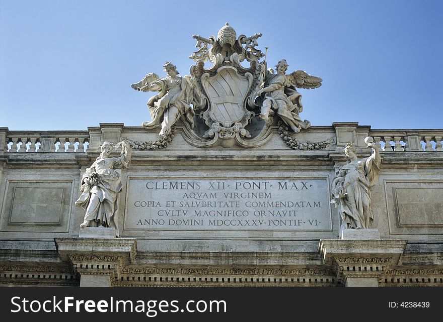 Detail of the Trevi fountain in Rome, Italy