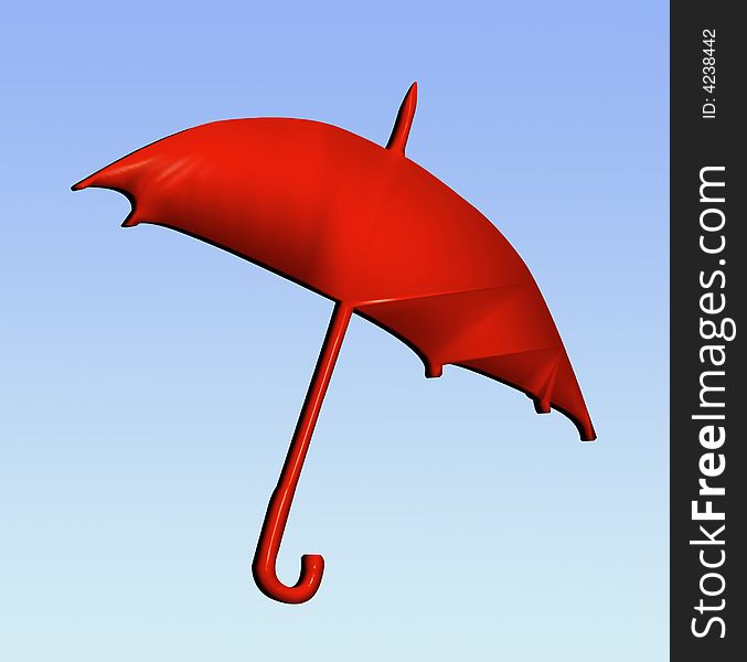 3D red brolly blowing in the wind