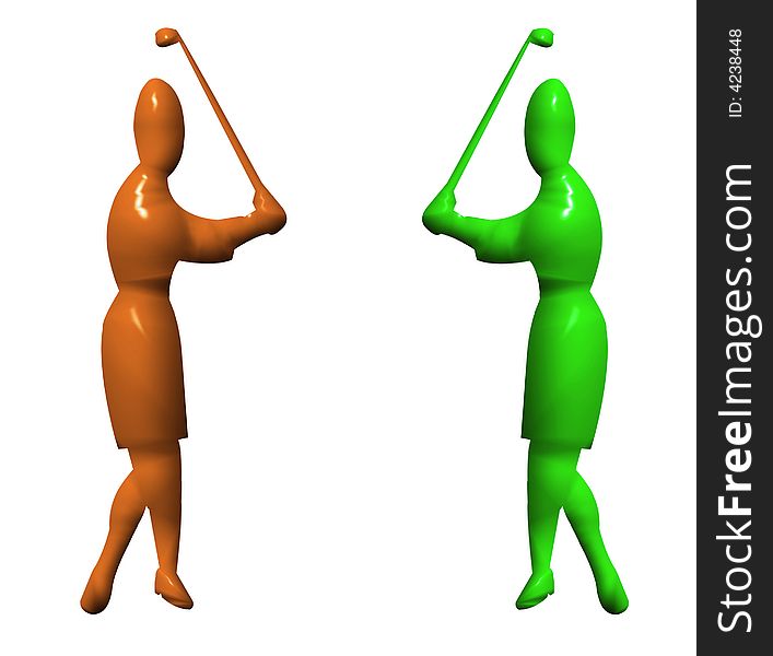 Statues of woman golfers swinging in 3D