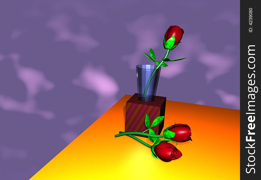 The image of a red rose in a glass on a dark blue background