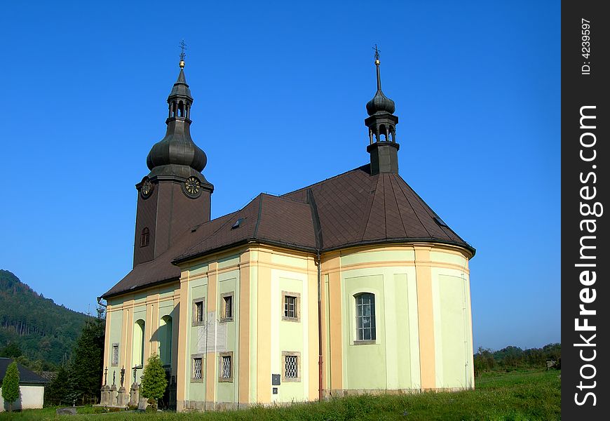 Traditional Czech baroque church located in the country. Traditional Czech baroque church located in the country.