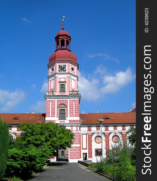 Baroque city hall with tower and belfry from the Czech republic