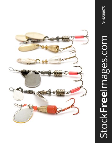 Object on white - minnow with fish-hook. Object on white - minnow with fish-hook