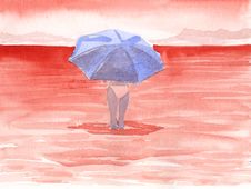 Red Sea - Girl With Umbrella Stock Images Red Sea - Girl With Umbrella Stock Images