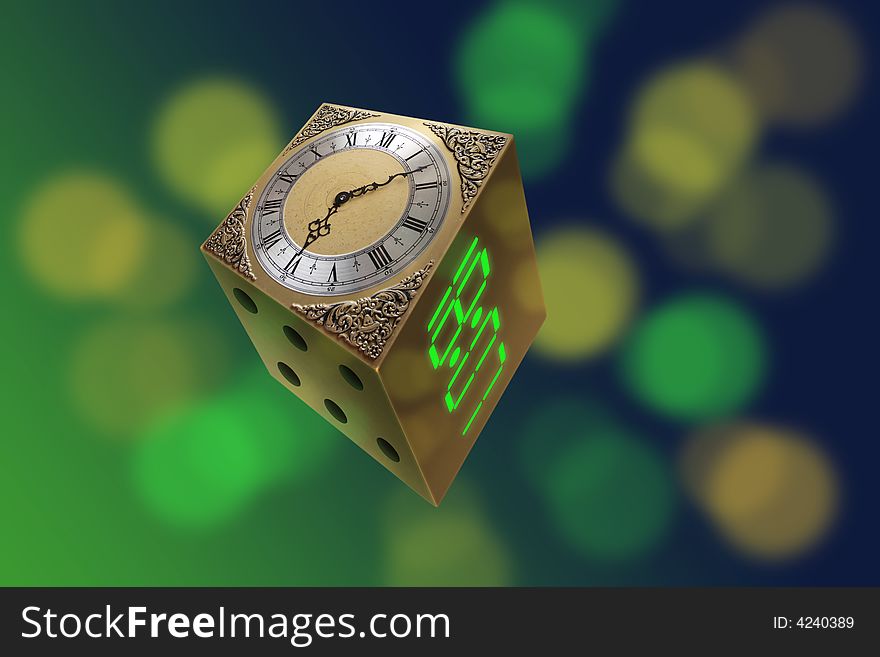 Dicing ,abstract background with old clock