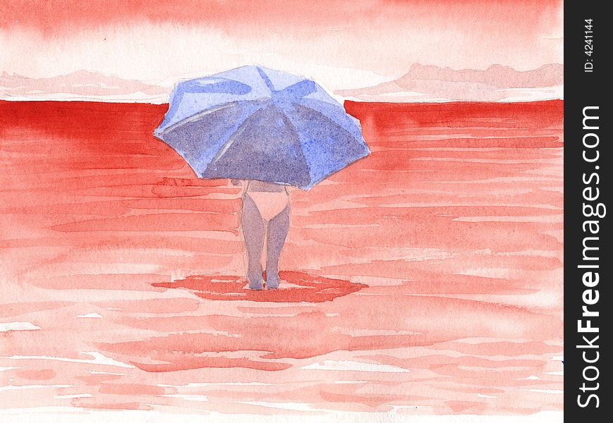 Red sea - girl with umbrella