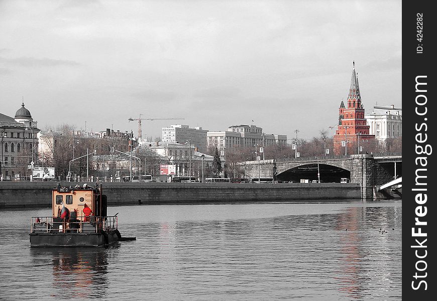 Spring. Start of navigation on Moskva-river. The Kremlin on the background. Spring. Start of navigation on Moskva-river. The Kremlin on the background.