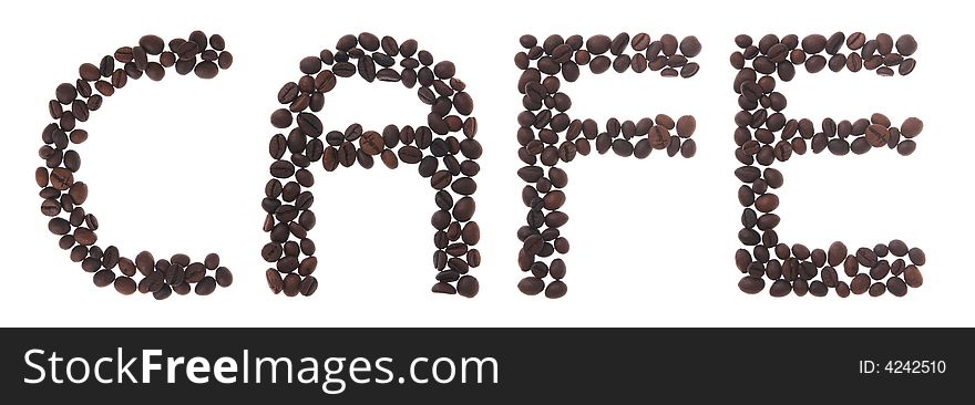 Coffee title CAFE, white background isolated