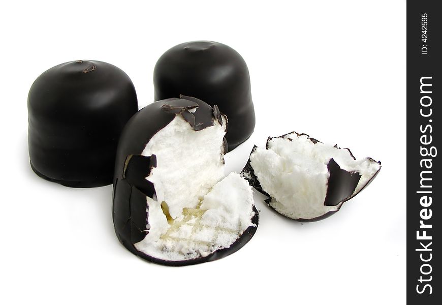 Delicious chocolate marshmallow against white. Delicious chocolate marshmallow against white
