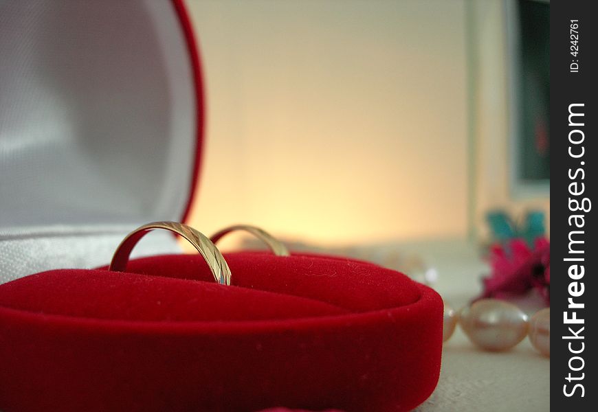 Wedding rings in a red box