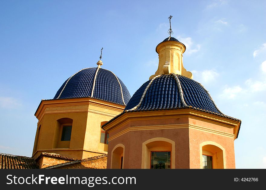 Photo of two church roofs in Spain. Photo of two church roofs in Spain
