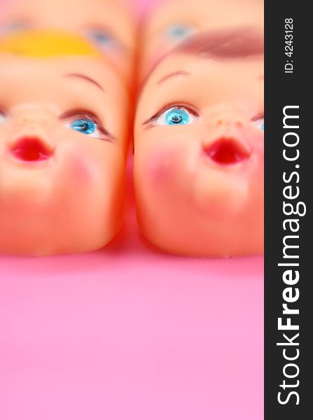 Artistic dreamy shot of doll factory faces. Artistic dreamy shot of doll factory faces