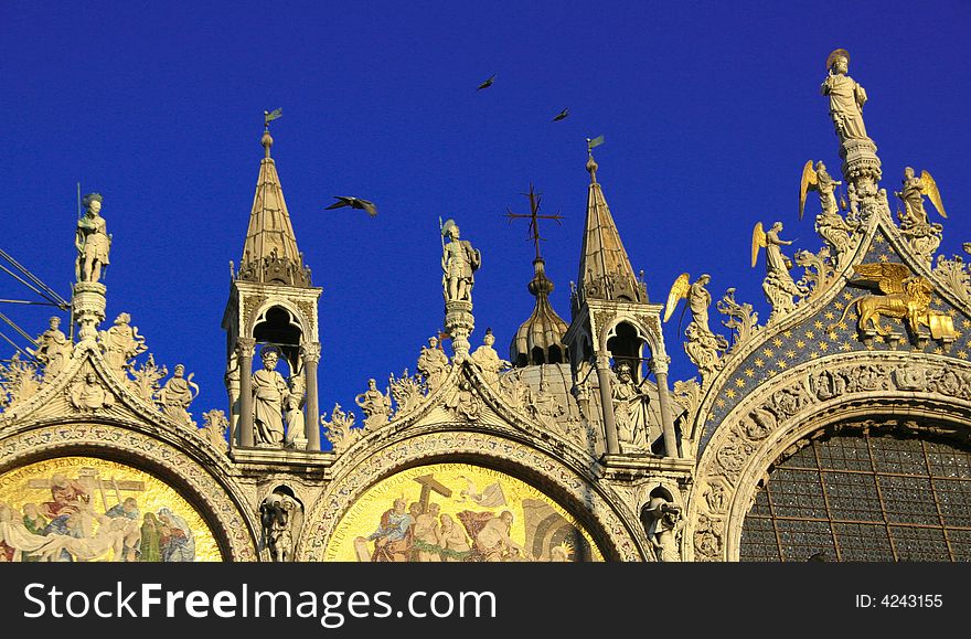 A detail of a church in venice