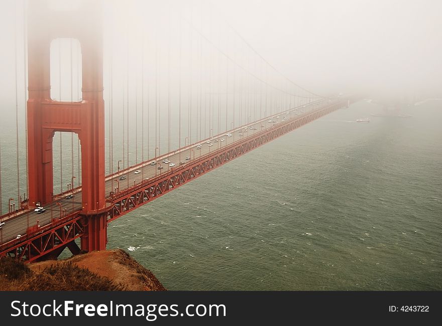 Golden Gate Bridge in fog. Golden Gate Bridge in fog