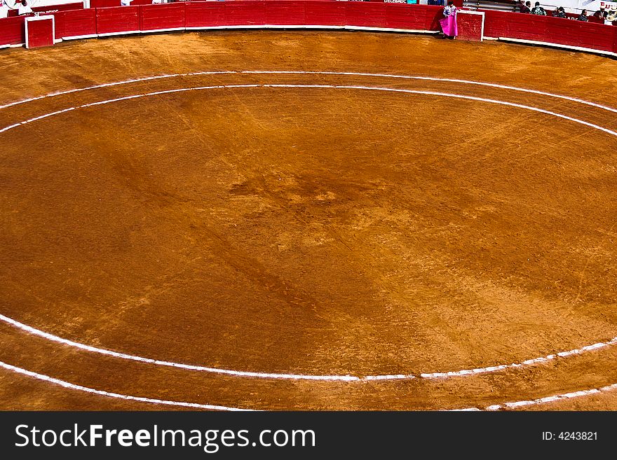 An overhead view of the bullring at Mexico City prior to a bullfight. An overhead view of the bullring at Mexico City prior to a bullfight