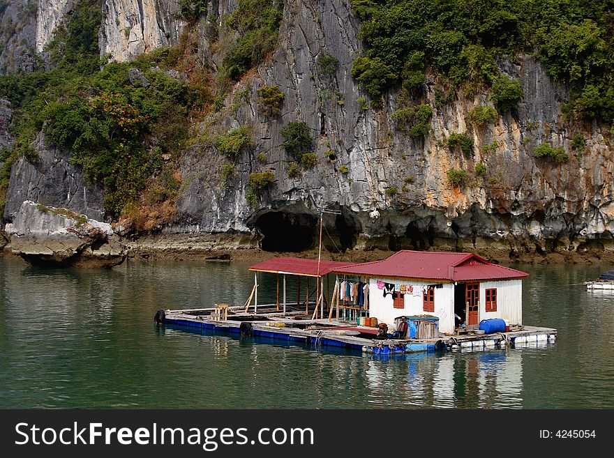 Halong bay, village on the river, vietnam. Halong bay, village on the river, vietnam