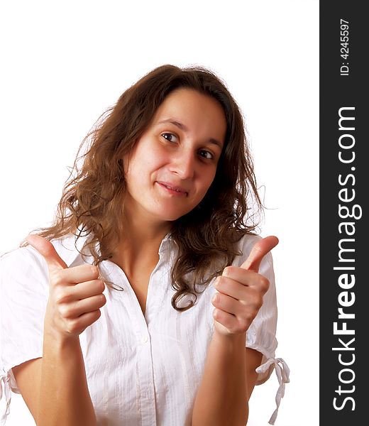 Woman giving the thumbs up and smiling. Woman giving the thumbs up and smiling