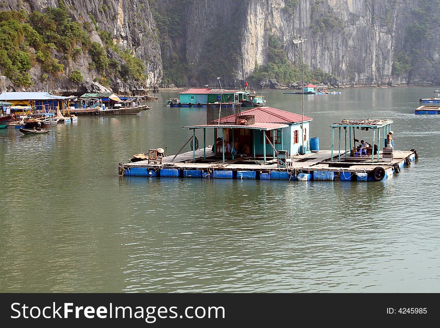 Halong bay, village on the river, vietnam. Halong bay, village on the river, vietnam