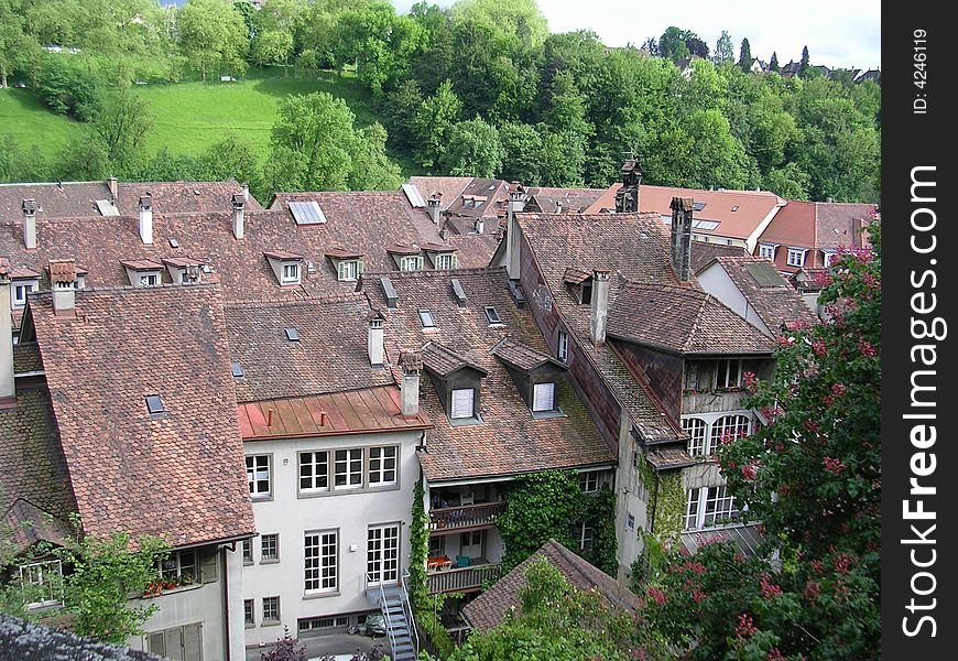 Homes in Bern, Switzerland during the summer.