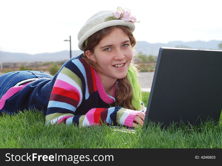 Young Girl And Laptop