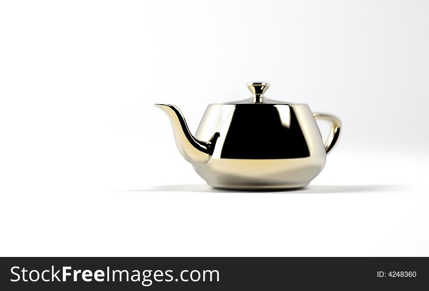 Shiny silver teapot on white background