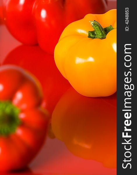 Red And Yellow Bellpepper Macro.