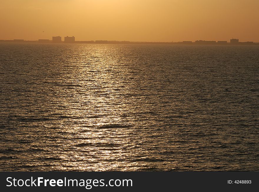 The sunset light filled the sea and Cape Canaveral, Florida. The sunset light filled the sea and Cape Canaveral, Florida.