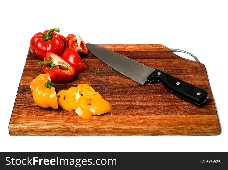 Cutting Board With Sliced Bell Peppers.